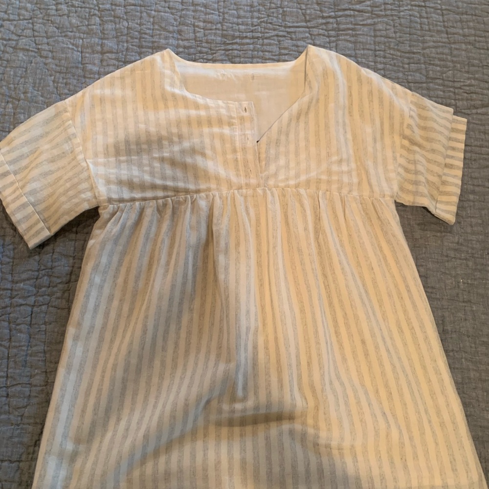 Roolee gray and white striped babydoll top